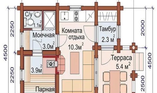 Проект бани из бревна СПК-ОББН-62