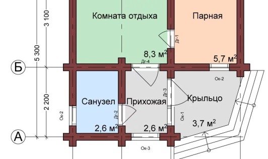 Проект бани из бревна СПК-ОББН-74